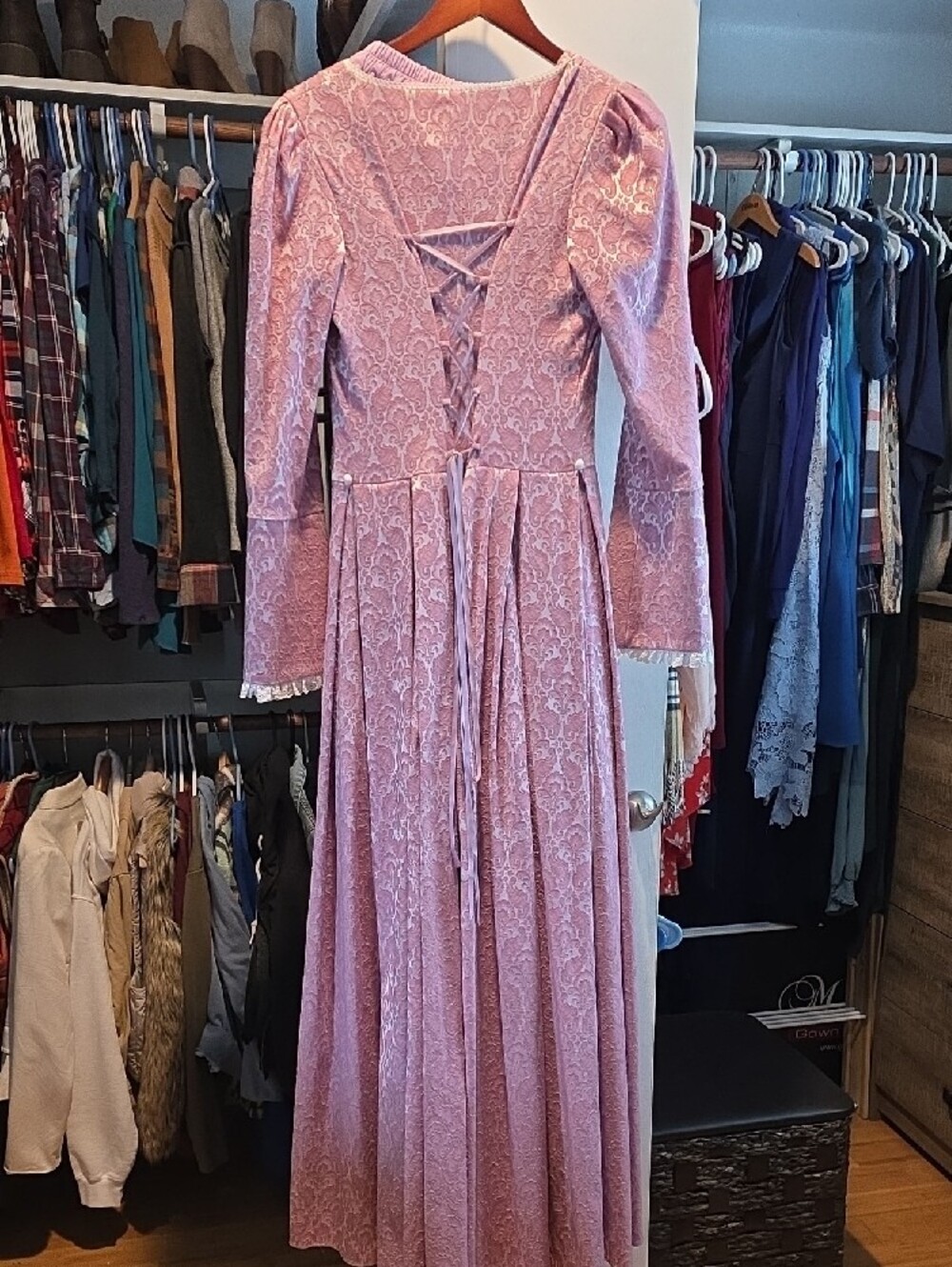 Vintage-Inspired Pink Lace Long Sleeve Maxi Dress - Picture 2 of 3